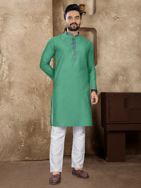 Anaita Rama Green Linen Silk Straight Kurta
