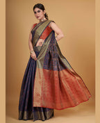 Dark Blue Silk Woven Design Saree With Unstitched Blouse Piece - Akshita