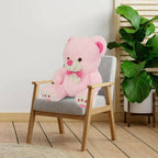 Webby Plush Cute Sitting Teddy Bear Soft Toys With Neck Bow And Foot Print, Pink