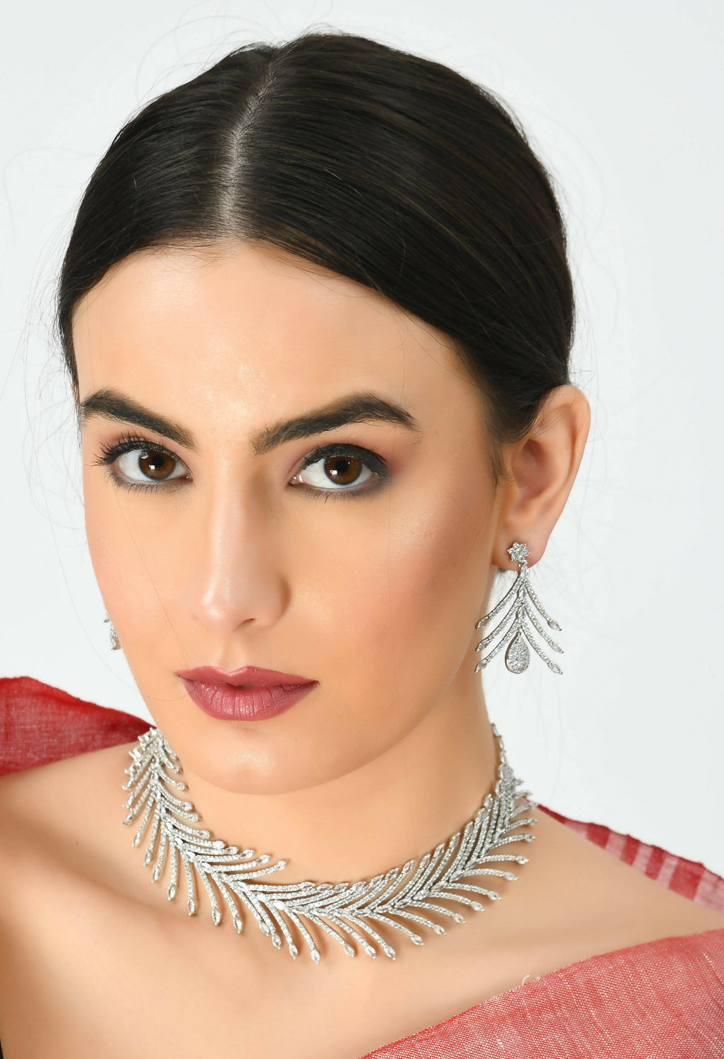 Mominos Fashion Johar Kamal Silver-Plated American Diamond White Choker Set - Distacart