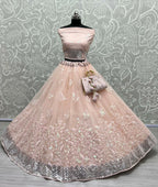 Jyoti Fashion Women's Peach Bridal Net Fancy Sequins with Multi Thread Embroidered Wedding Lehenga Choli