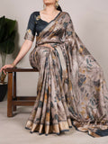 Vastranavya Mehendi Tussar Silk Printed with Viscose Border Saree with Unstitched Blouse - Distacart