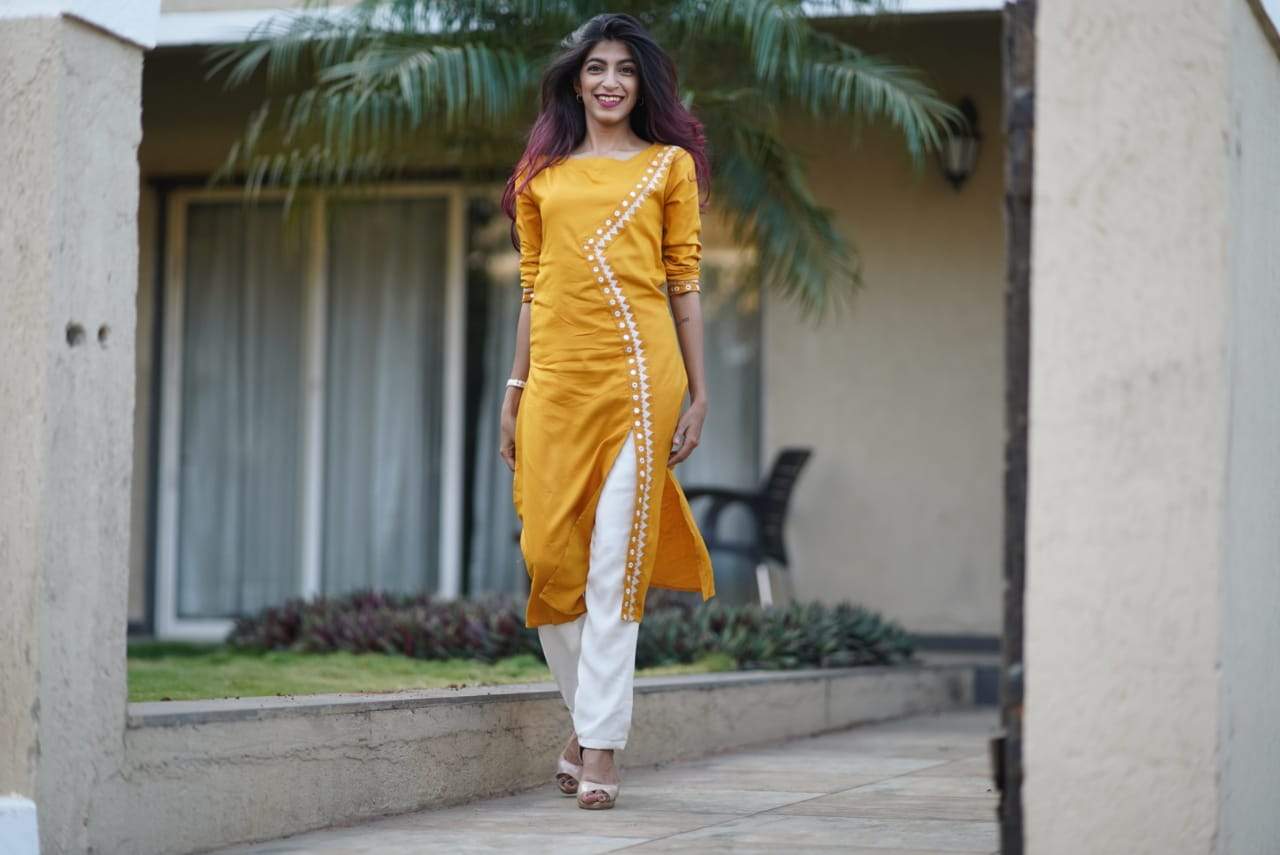Jompers Women Mustard Embroidered Straight Kurta - Distacart