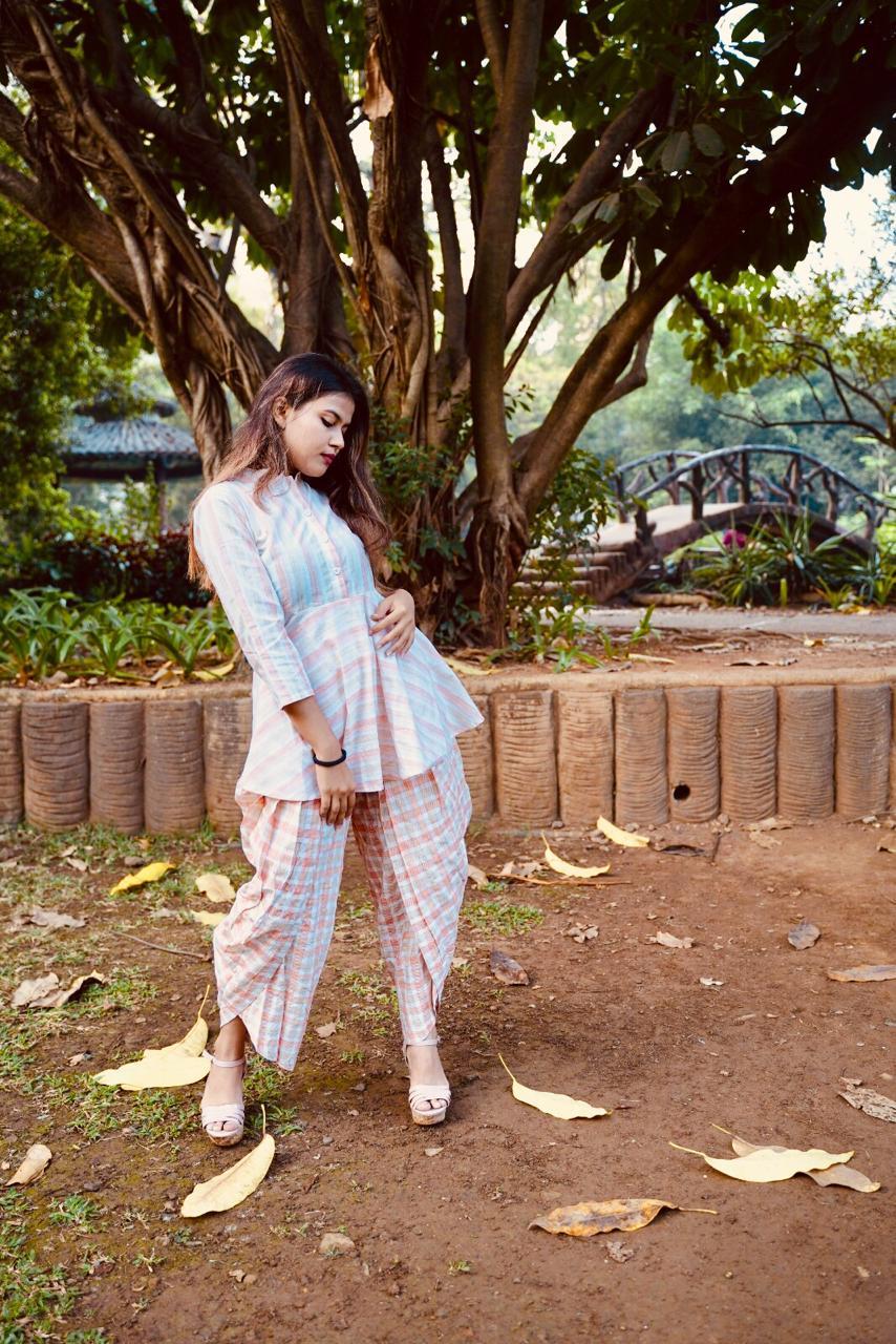 Jompers Women Orange and White Striped Kurta with Dhoti Pants - Distacart