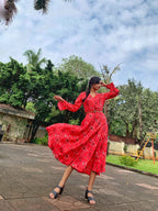 Jompers Women Coral Red & Black Ethnic Motifs Printed Angrakha Anarkali Kurta - Distacart