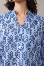 Jaitra Apparels Women Printed Pure Cotton Straight Kurta (Sky Blue) - Distacart