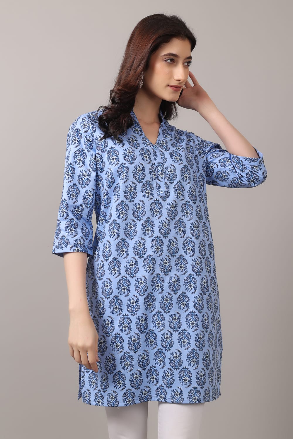 Jaitra Apparels Women Printed Pure Cotton Straight Kurta (Sky Blue) - Distacart