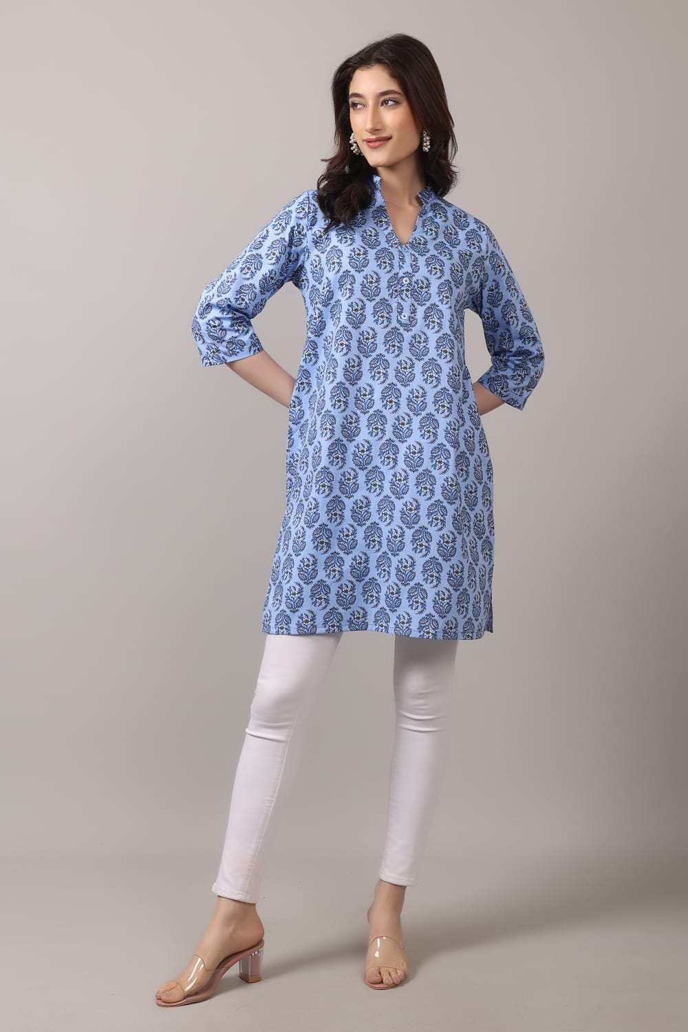 Jaitra Apparels Women Printed Pure Cotton Straight Kurta (Sky Blue) - Distacart