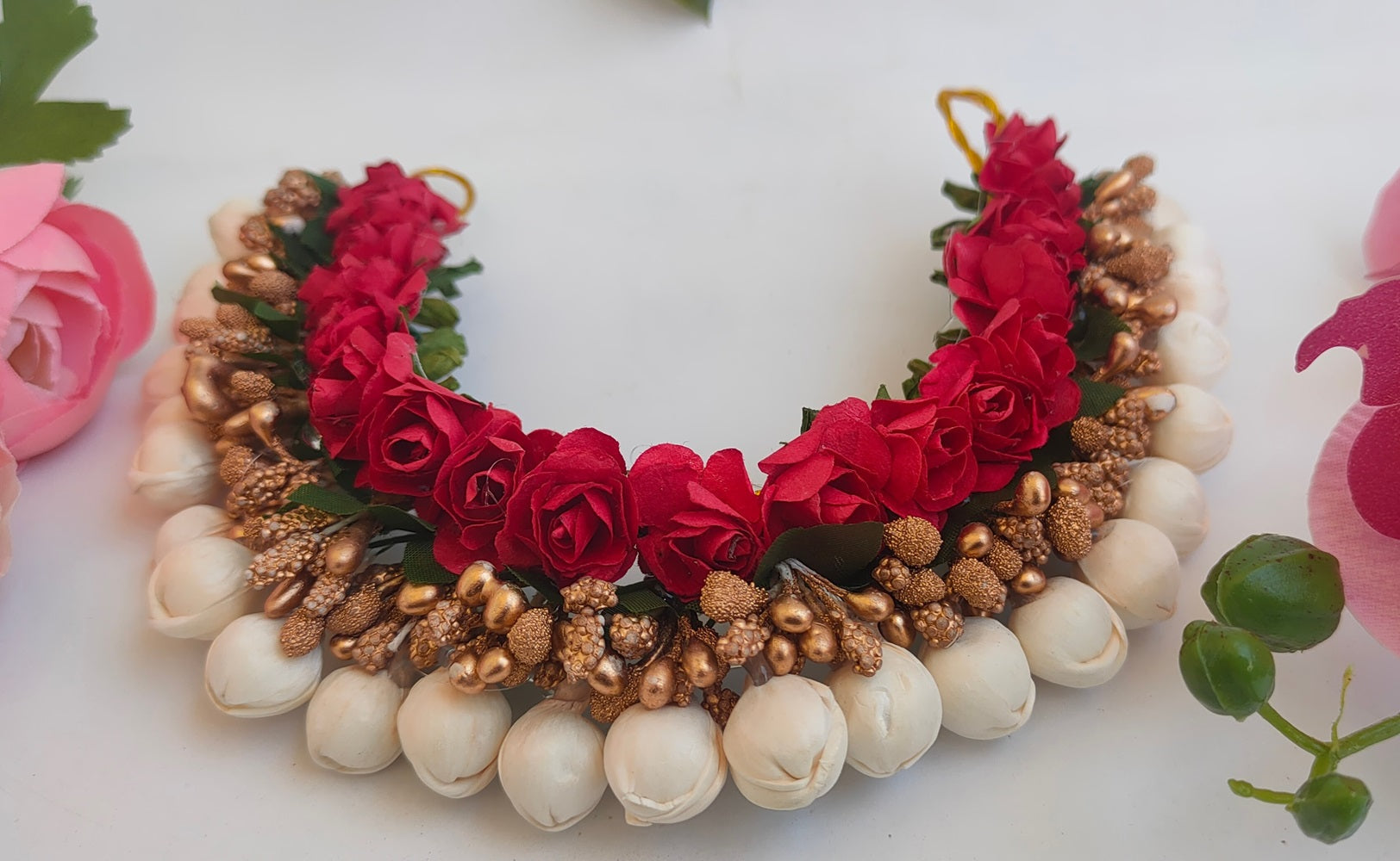Red & Gold Flower Hair Gajra - Distacart