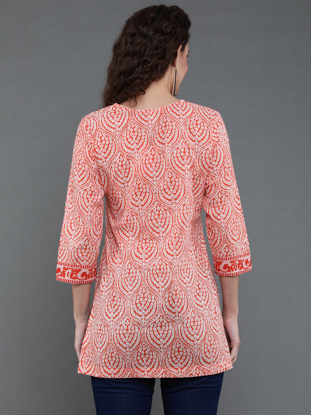 Antaran Orange Pure Cotton Printed Tunic