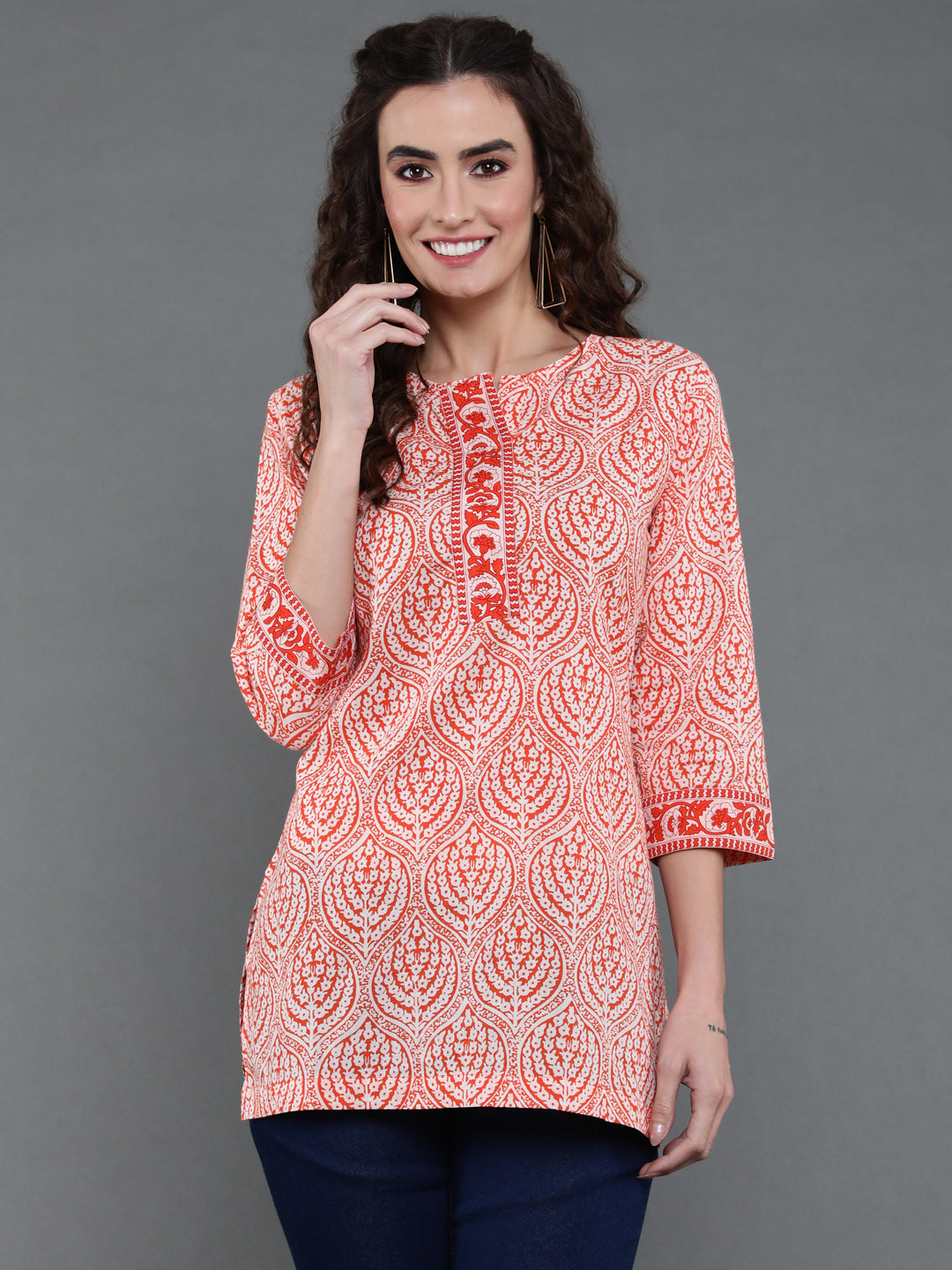 Antaran Orange Pure Cotton Printed Tunic