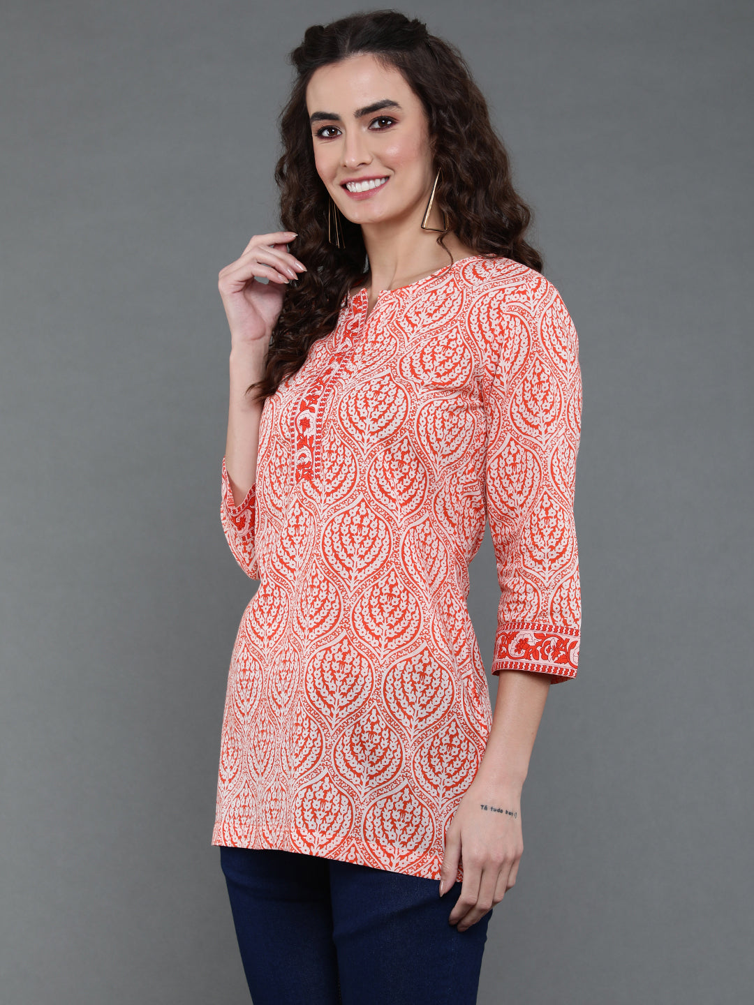 Antaran Orange Pure Cotton Printed Tunic