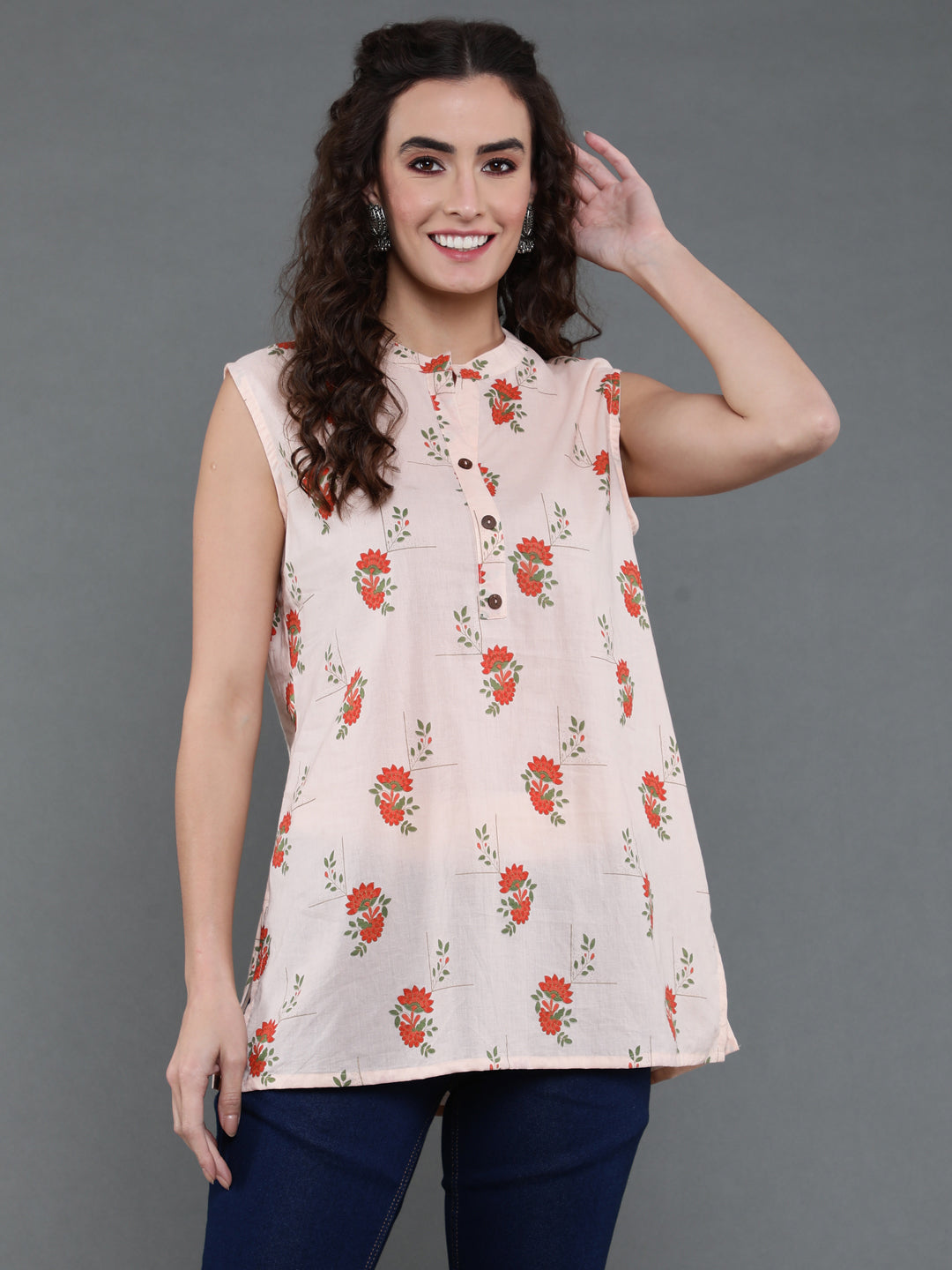 Antaran Peach Pure Cotton Printed Tunic