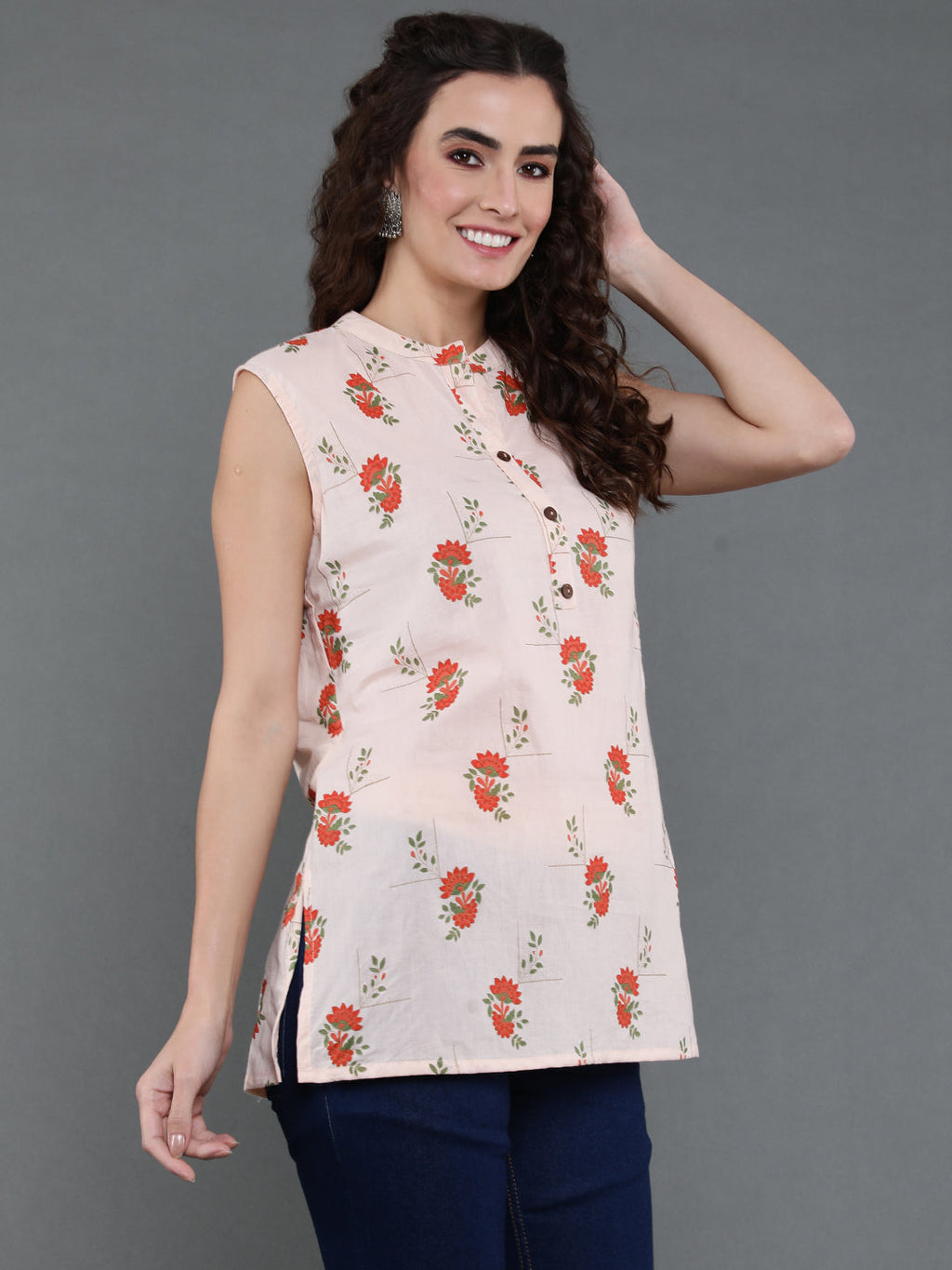 Antaran Peach Pure Cotton Printed Tunic