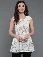 Antaran Off White Pure Cotton Cage Printed Sleeveless Top