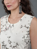 Antaran Off White Pure Cotton Cage Printed Sleeveless Top