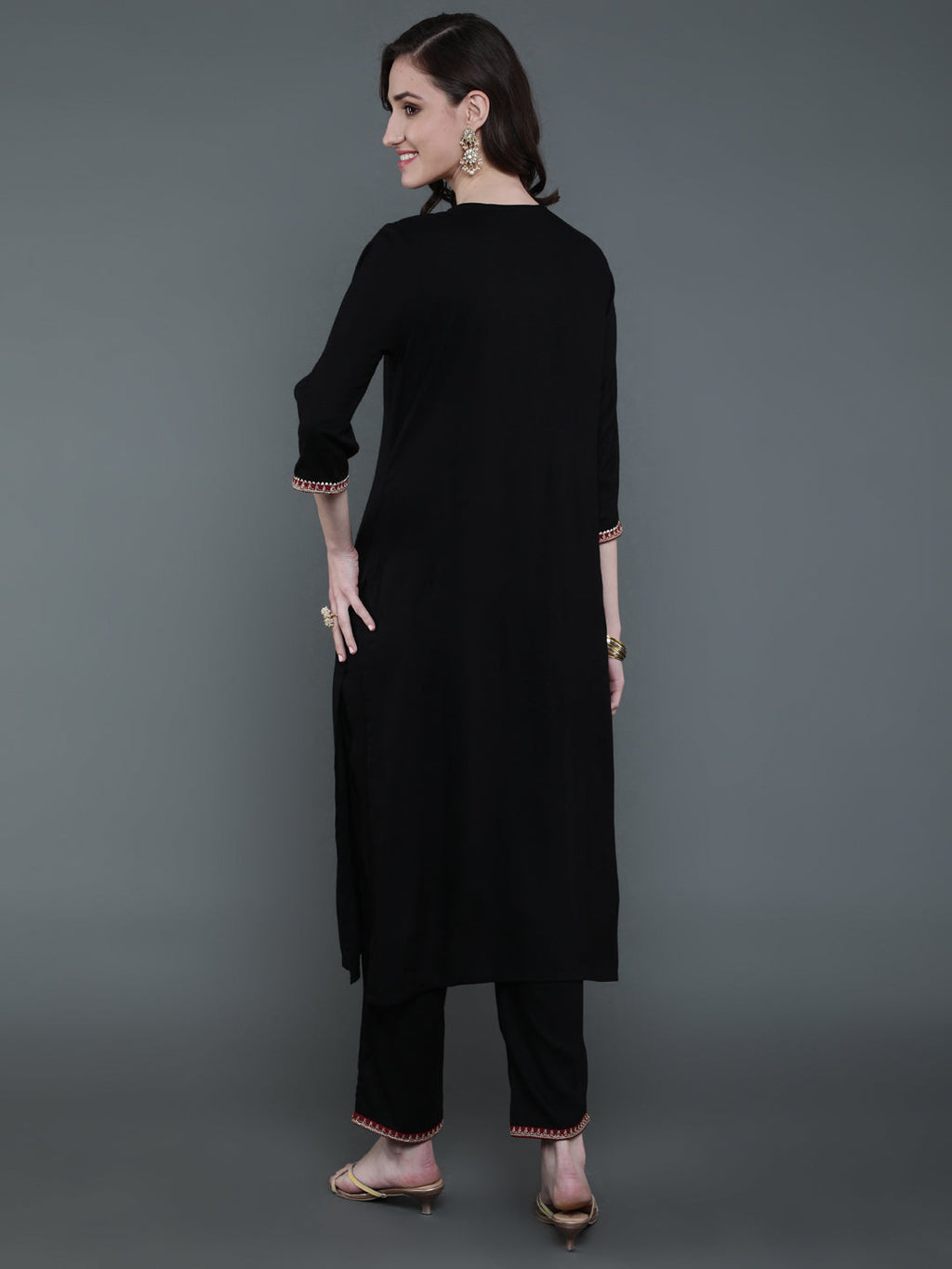 Antaran Black Rayon Embroidered Kurta Pant Set - Distacart