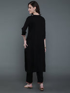 Antaran Black Rayon Embroidered Kurta Pant Set - Distacart