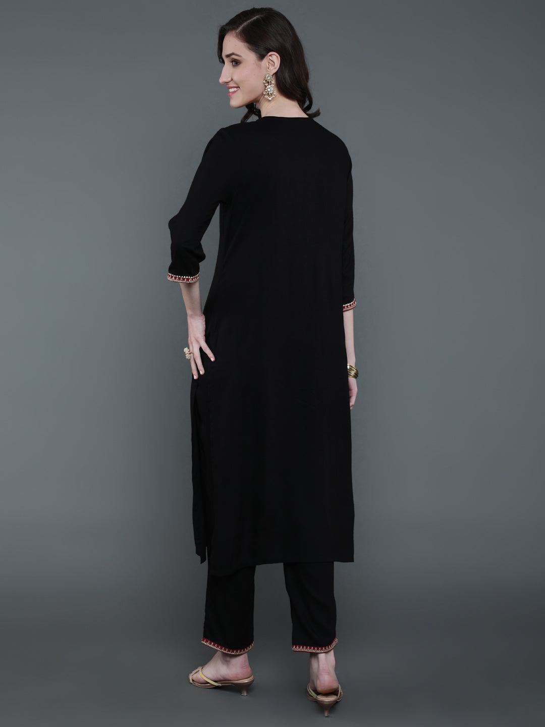 Antaran Black Rayon Embroidered Kurta Pant Set - Distacart