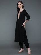 Antaran Black Rayon Embroidered Kurta Pant Set - Distacart