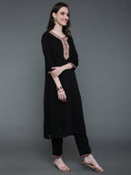 Antaran Black Rayon Embroidered Kurta Pant Set - Distacart