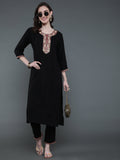 Antaran Black Rayon Embroidered Kurta Pant Set - Distacart