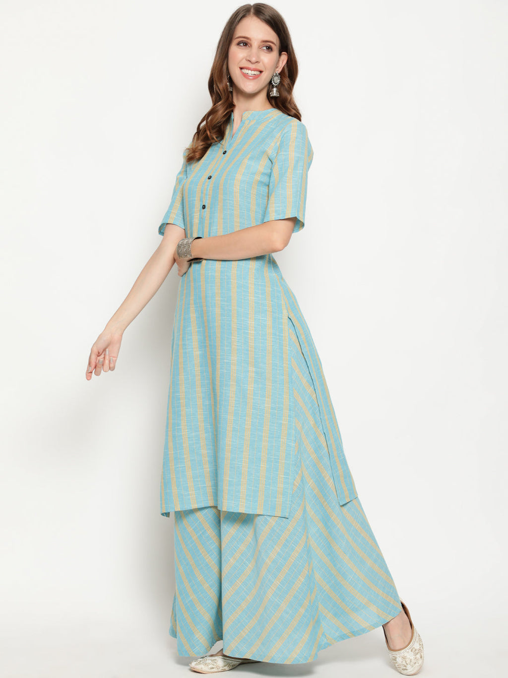 Antaran Blue Cotton Yarn Dyed Striped Kurta - Distacart