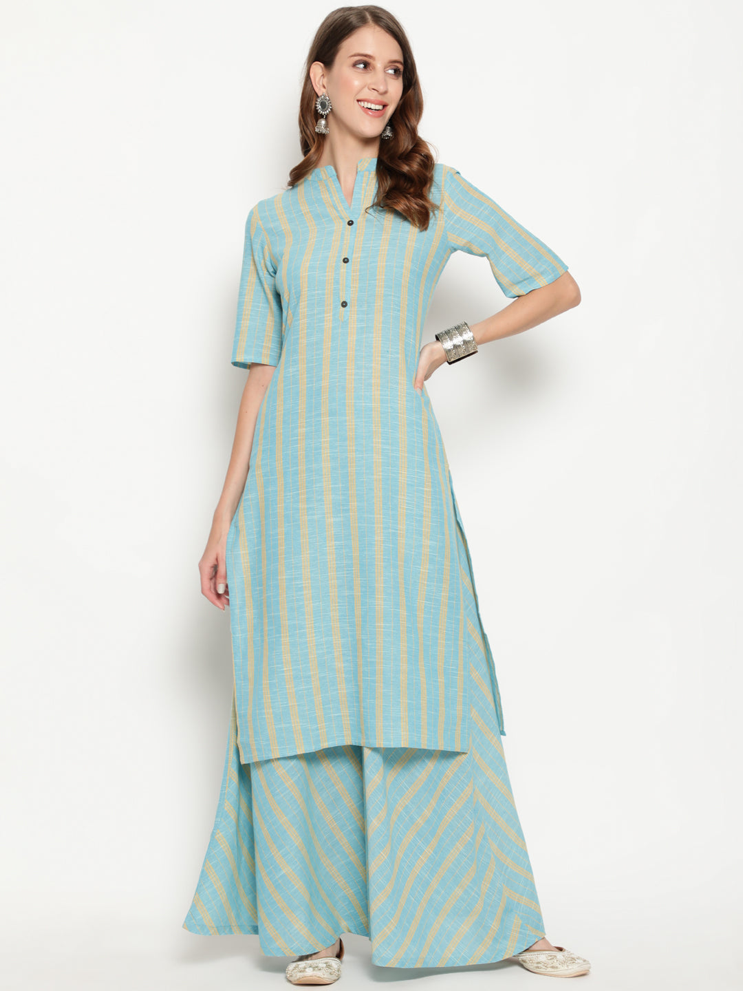 Antaran Blue Cotton Yarn Dyed Striped Kurta - Distacart