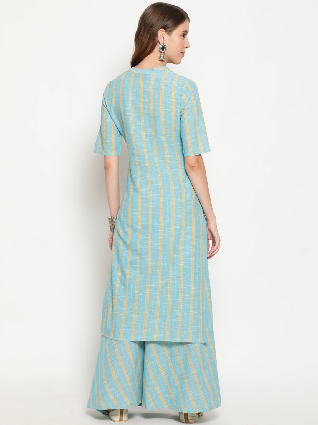 Antaran Blue Cotton Yarn Dyed Striped Kurta - Distacart