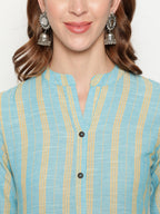 Antaran Blue Cotton Yarn Dyed Striped Kurta - Distacart
