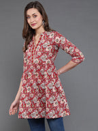 Antaran Maroon Pure Cotton Floral Printed Tunic