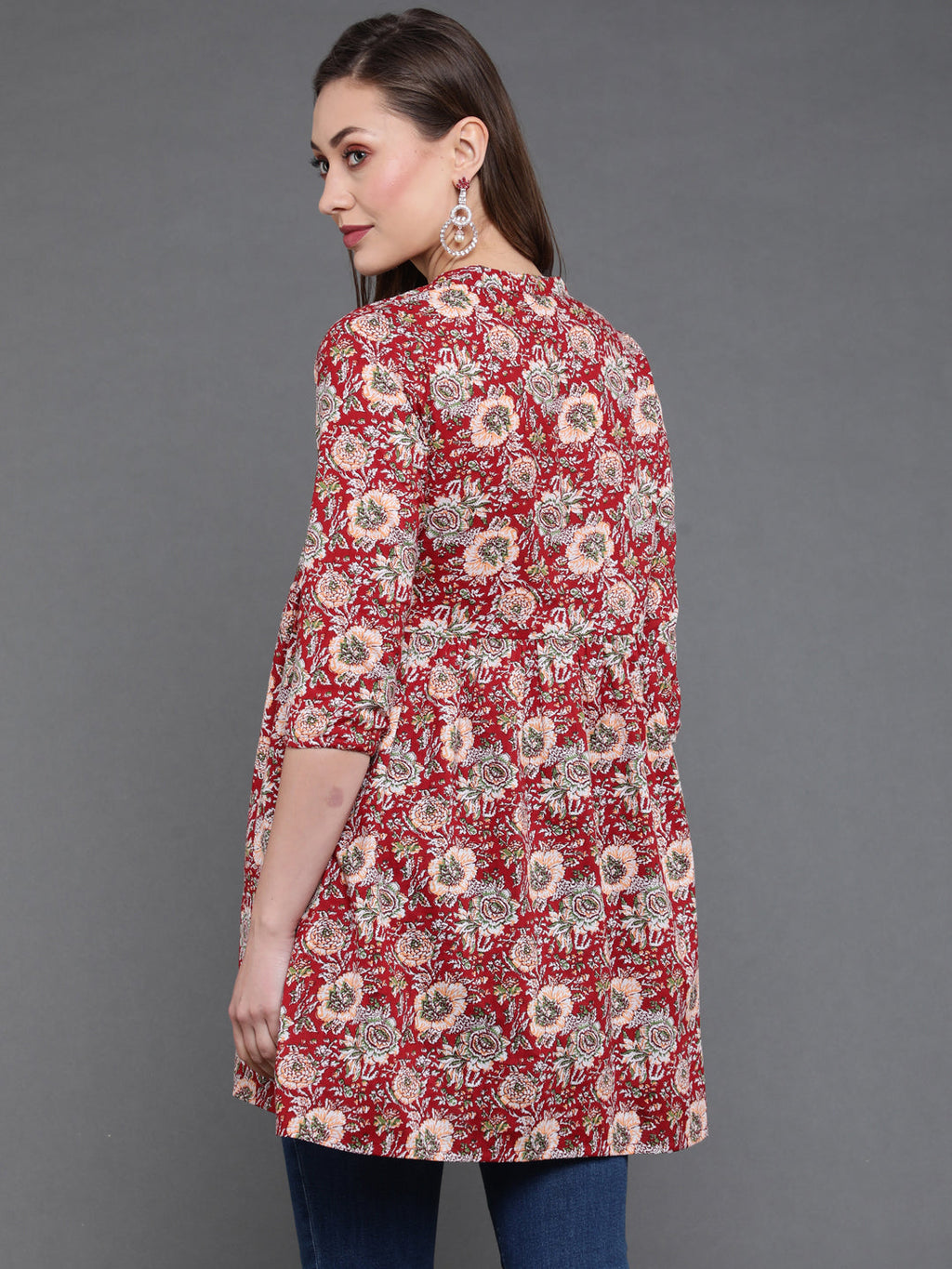Antaran Maroon Pure Cotton Floral Printed Tunic
