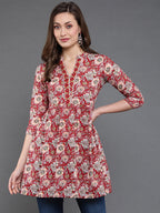 Antaran Maroon Pure Cotton Floral Printed Tunic