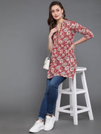 Antaran Maroon Pure Cotton Floral Printed Tunic