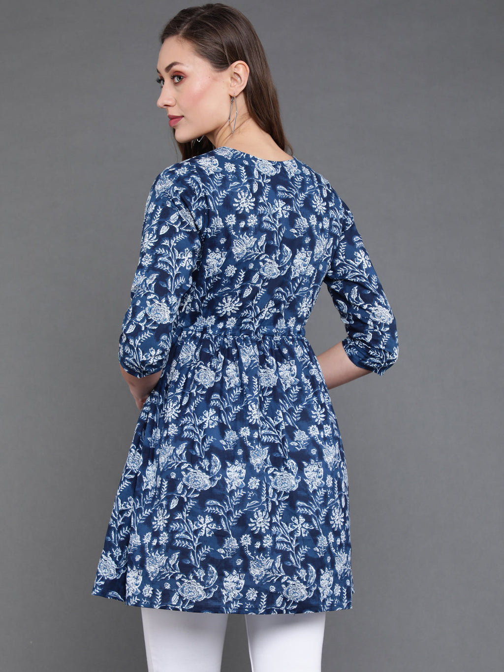 Antaran Blue Pure Cotton Flared Hand Embroidered Tunic