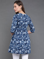 Antaran Blue Pure Cotton Flared Hand Embroidered Tunic