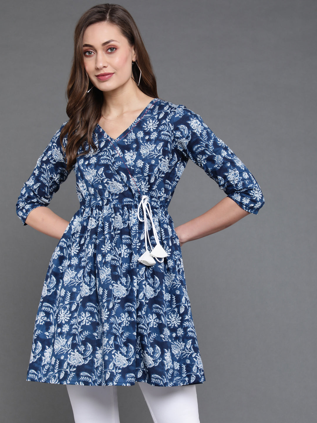 Antaran Blue Pure Cotton Flared Hand Embroidered Tunic