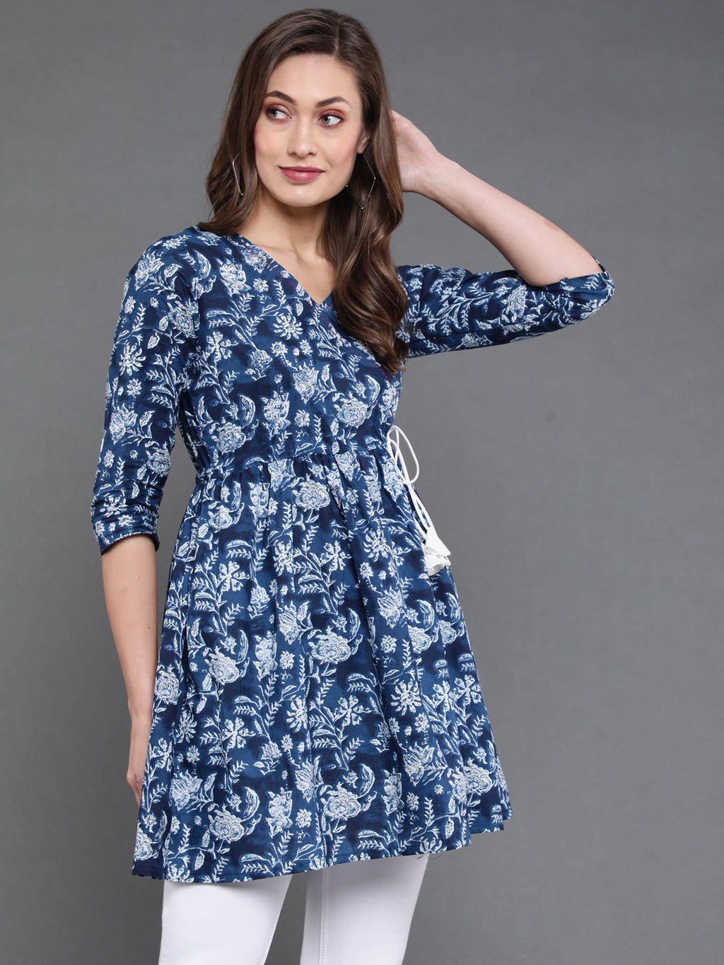 Antaran Blue Pure Cotton Flared Hand Embroidered Tunic