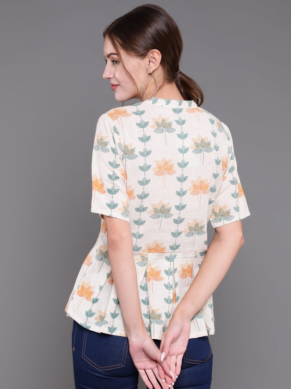 Antaran Off White Cotton Printed Cotton Flex Tunic With Box Pleat