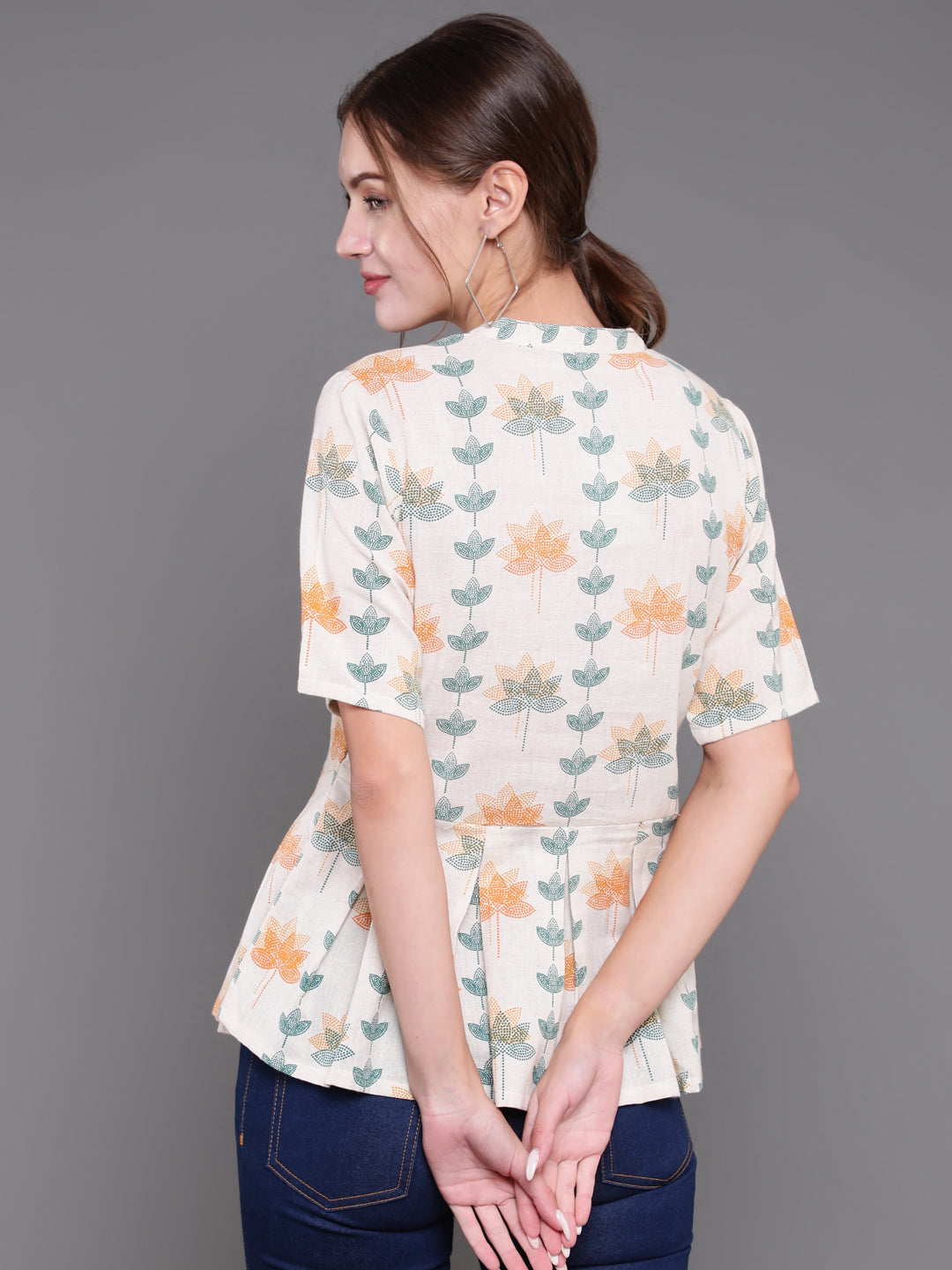 Antaran Off White Cotton Printed Cotton Flex Tunic With Box Pleat