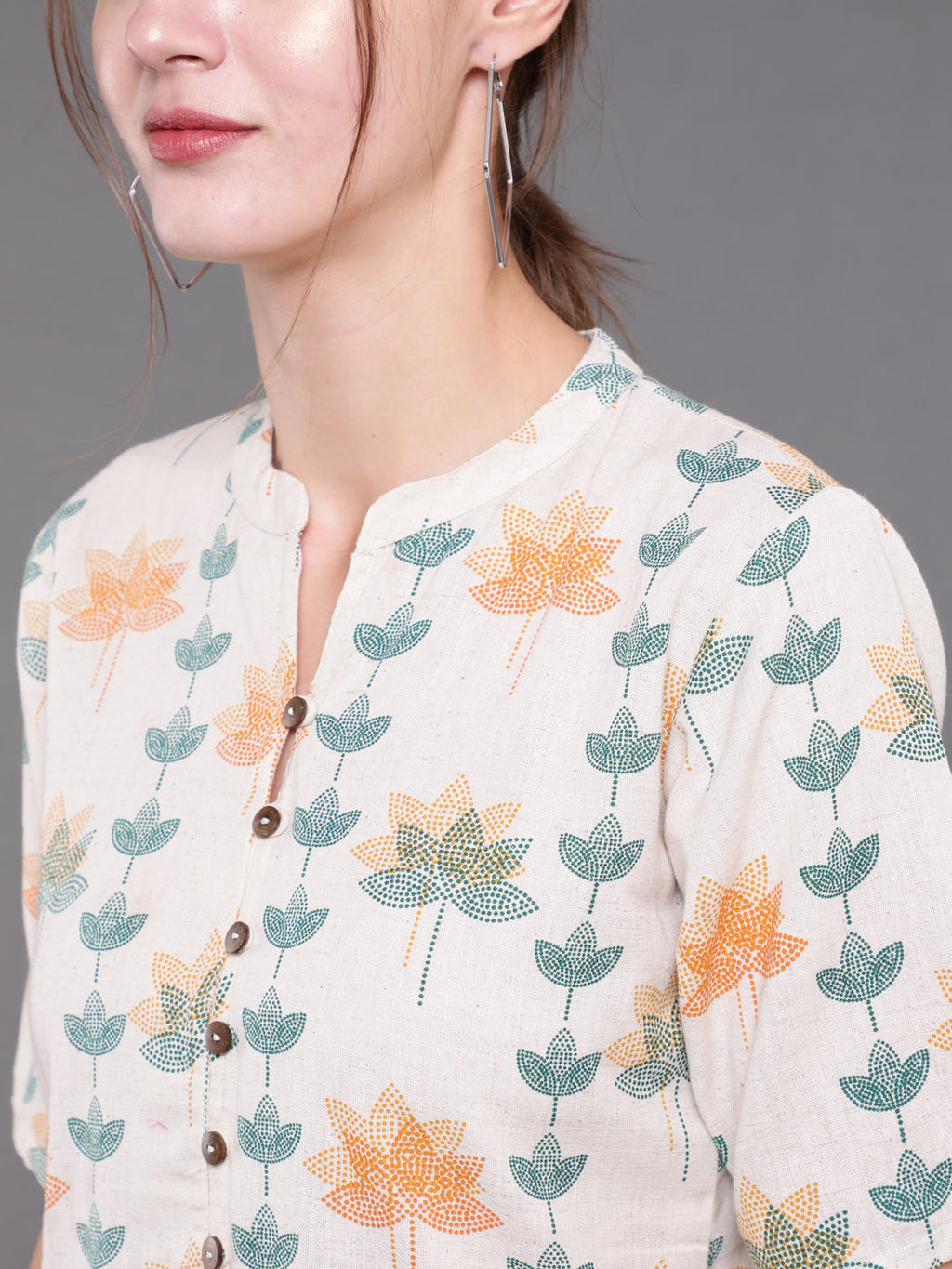 Antaran Off White Cotton Printed Cotton Flex Tunic With Box Pleat