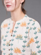 Antaran Off White Cotton Printed Cotton Flex Tunic With Box Pleat