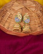 Gold-Plated Alloy Enamel & Stone Studded Jhumki Earrings - The Pari - Distacart