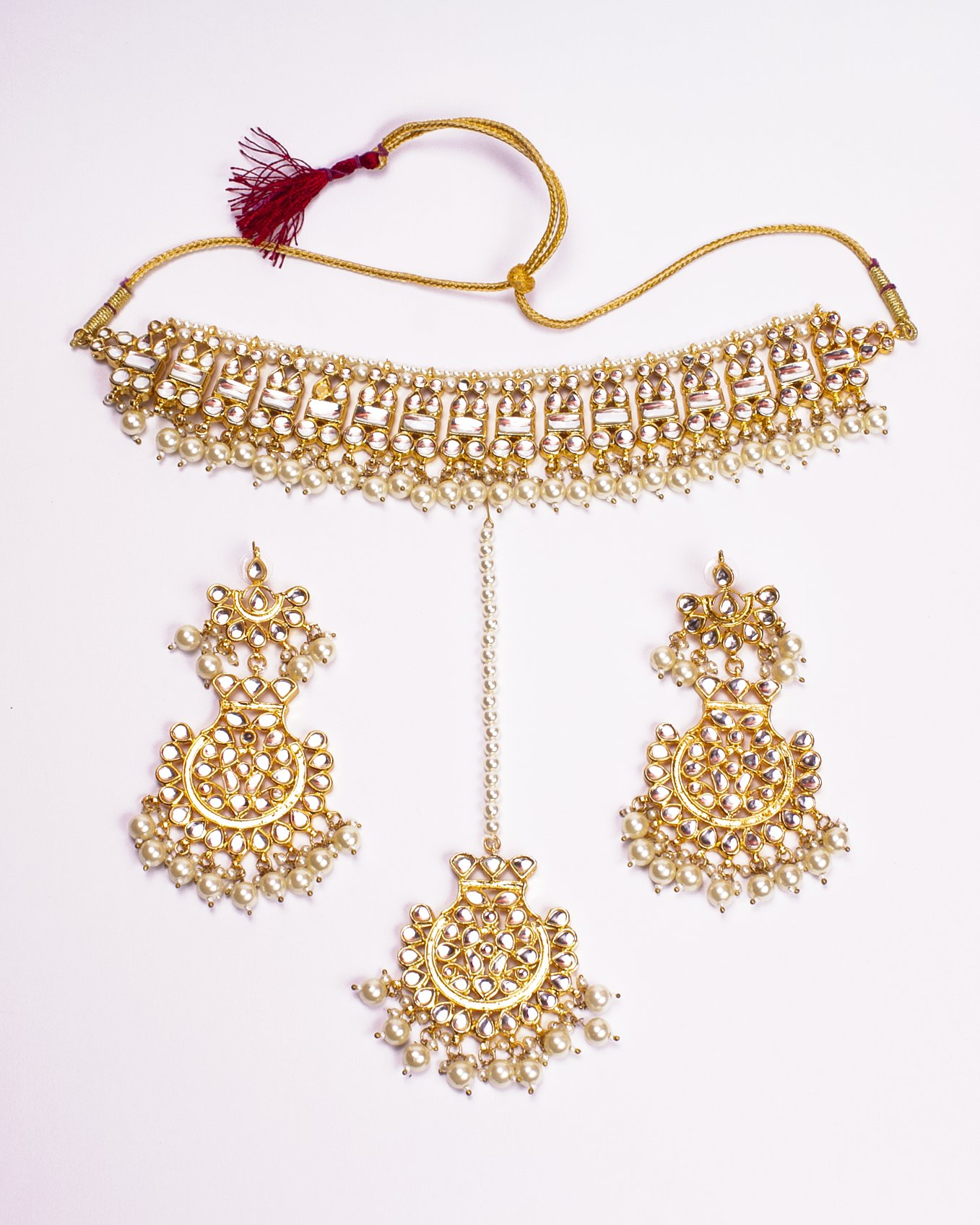 Gold-Polished Alloy Pearl And Kundan Choker Necklace Set - The Pari