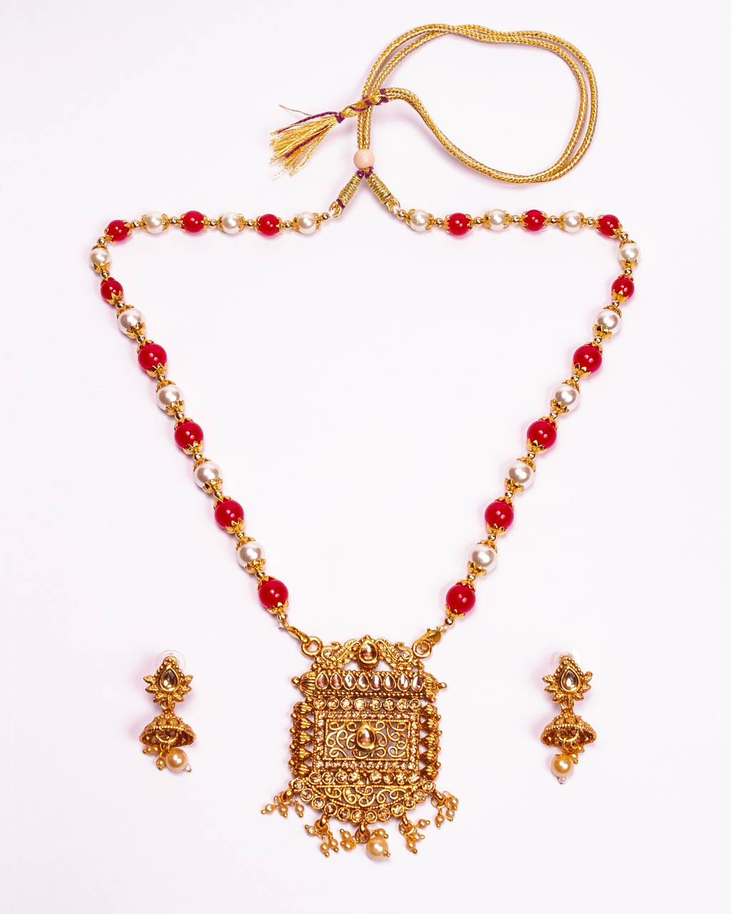 Gold-Polished Alloy Pearl And Beads Mala Pendant Set - The Pari