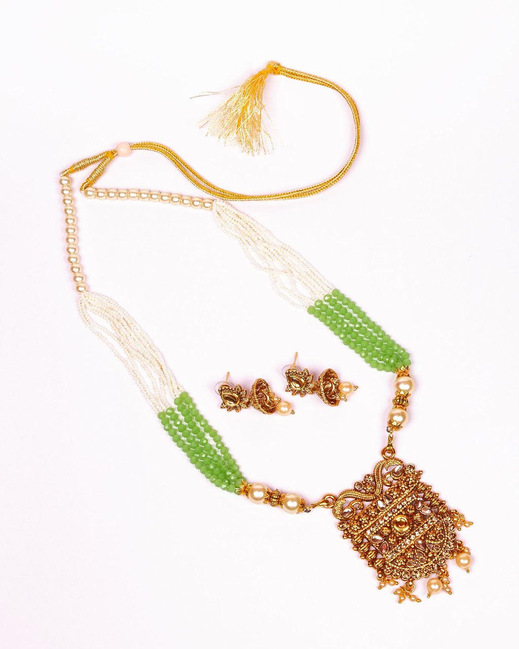 Gold-Polished Alloy Pearl And Beads Mala Pendant Set - The Pari