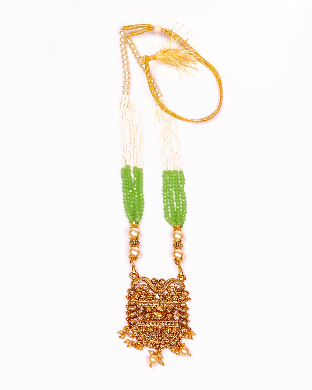 Gold-Polished Alloy Pearl And Beads Mala Pendant Set - The Pari