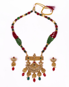 Gold-Polished Alloy Pearl And Beads Mala Pendant Set - The Pari