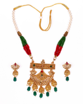 Gold-Polished Alloy Pearl And Beads Mala Pendant Set - The Pari
