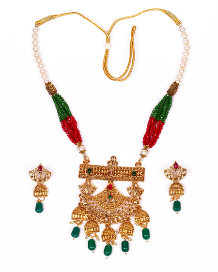 Gold-Polished Alloy Pearl And Beads Mala Pendant Set - The Pari